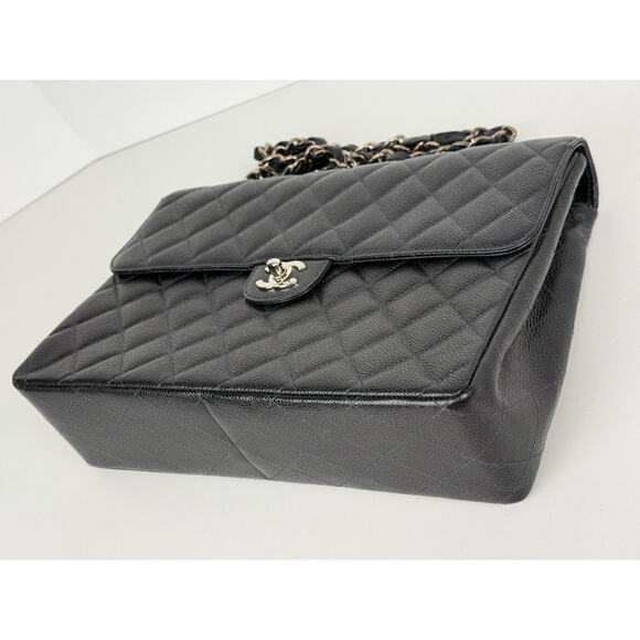Chanel Jumbo Classic Flap Bag Black Caviar Leather Silver Hardware B-5 - Picture 9 of 16